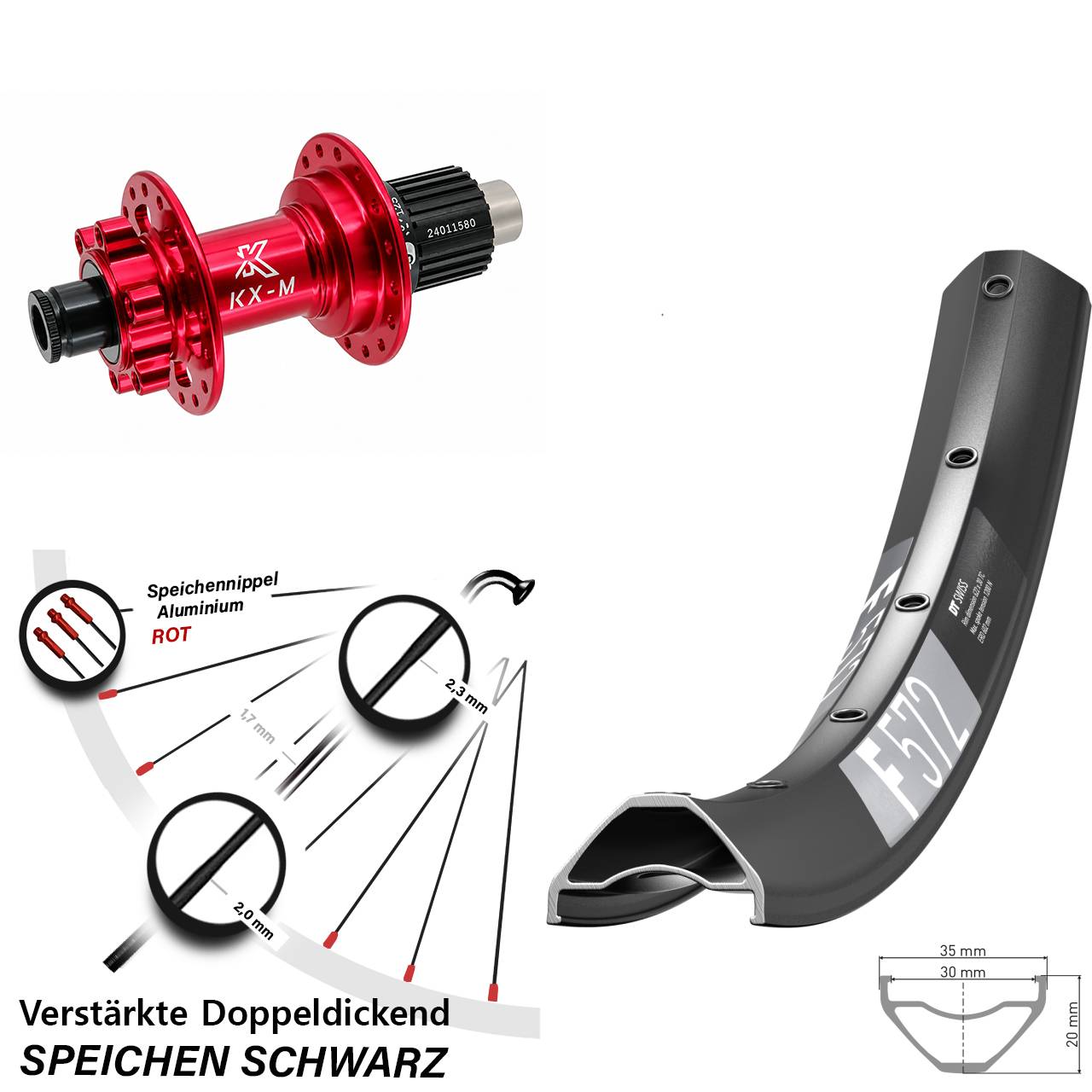 29 Zoll DT Swiss F572 KX-M rot Hinterrad 6-Loch 12x142 Shimano Micro Spline