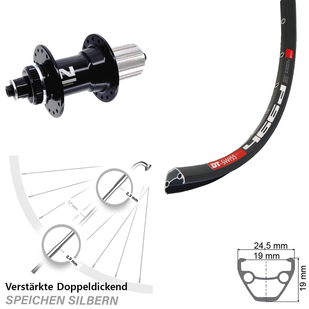 28 Zoll DT Swiss 466 Novatec D042 Centerlock Hinterrad für Schnellspanner 8-12 fach HG