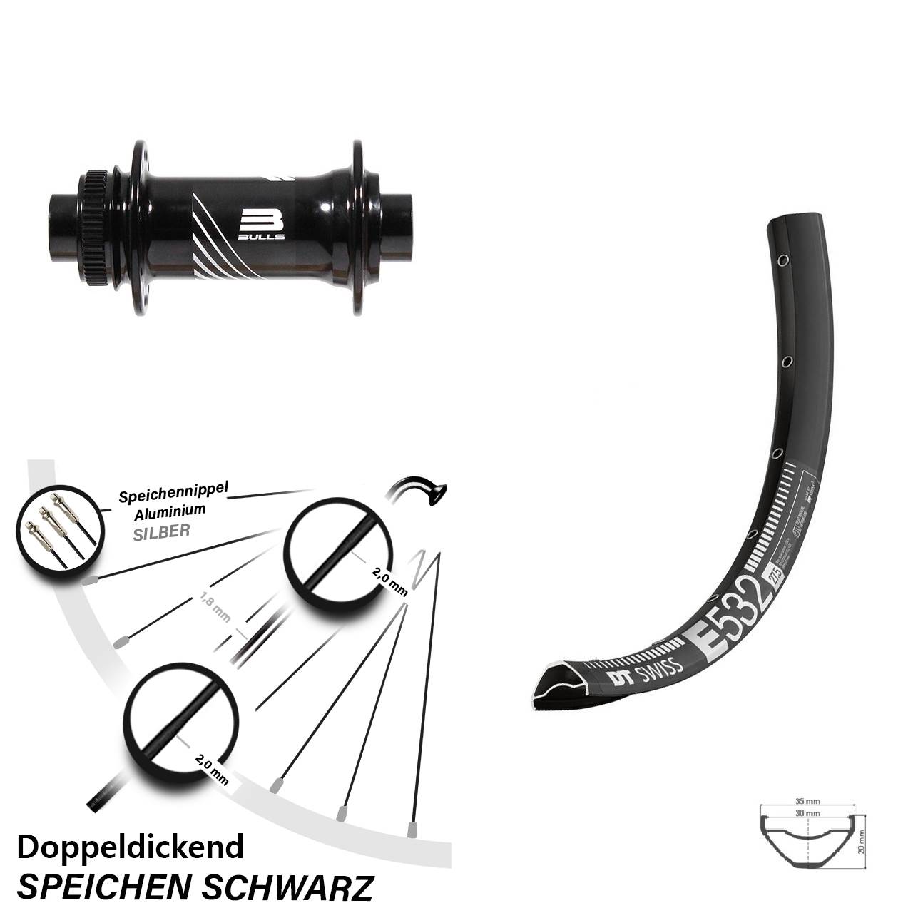 29 Zoll DT Swiss E532 Formula CL-811 Disc Vorderrad 15x110 Boost