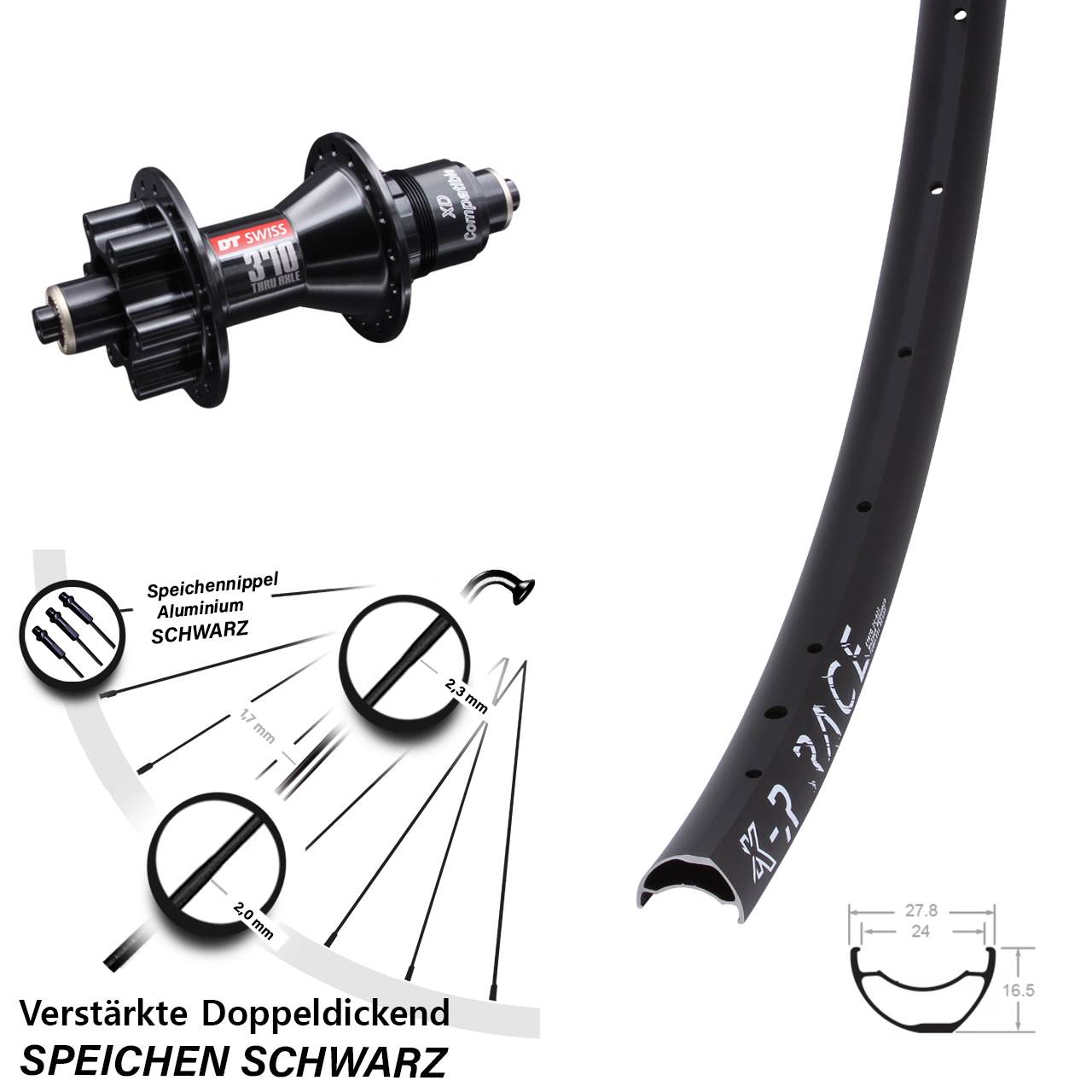 Hinterrad 6-Loch für Schnellspanner 28 Zoll KX-R Race DT Swiss 370 XD 11-12 fach