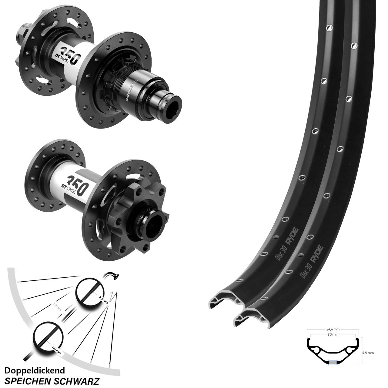 Ryde Disc 30 DT Swiss 350 DEG 72 29 Zoll Laufrad-Satz 15x110 12x148 SRAM XD