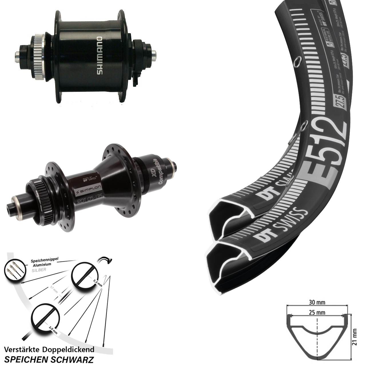DT Swiss E512 370 Shimano DH-UR700-3D 29 Zoll Centerlock Laufradsatz QR XD