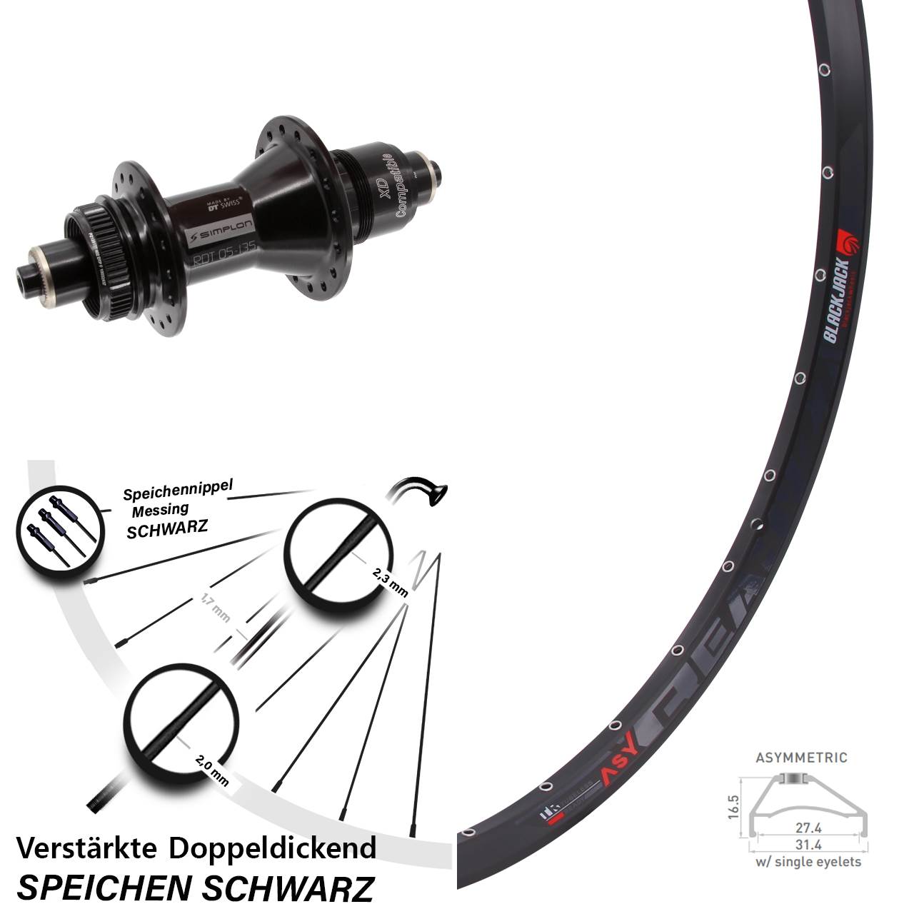 650B Rodi Ready 27 DT Swiss 370 Disc Hinterrad für Schnellspanner SRAM XD