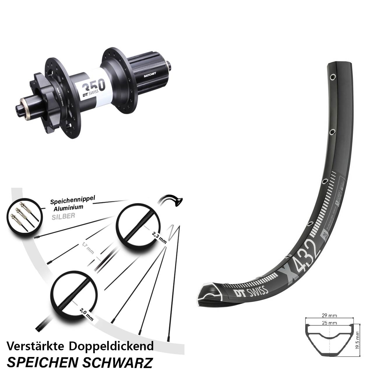 DT Swiss X 432-350 29 Zoll Disc Hinterrad QR Boost 8-11 fach HG