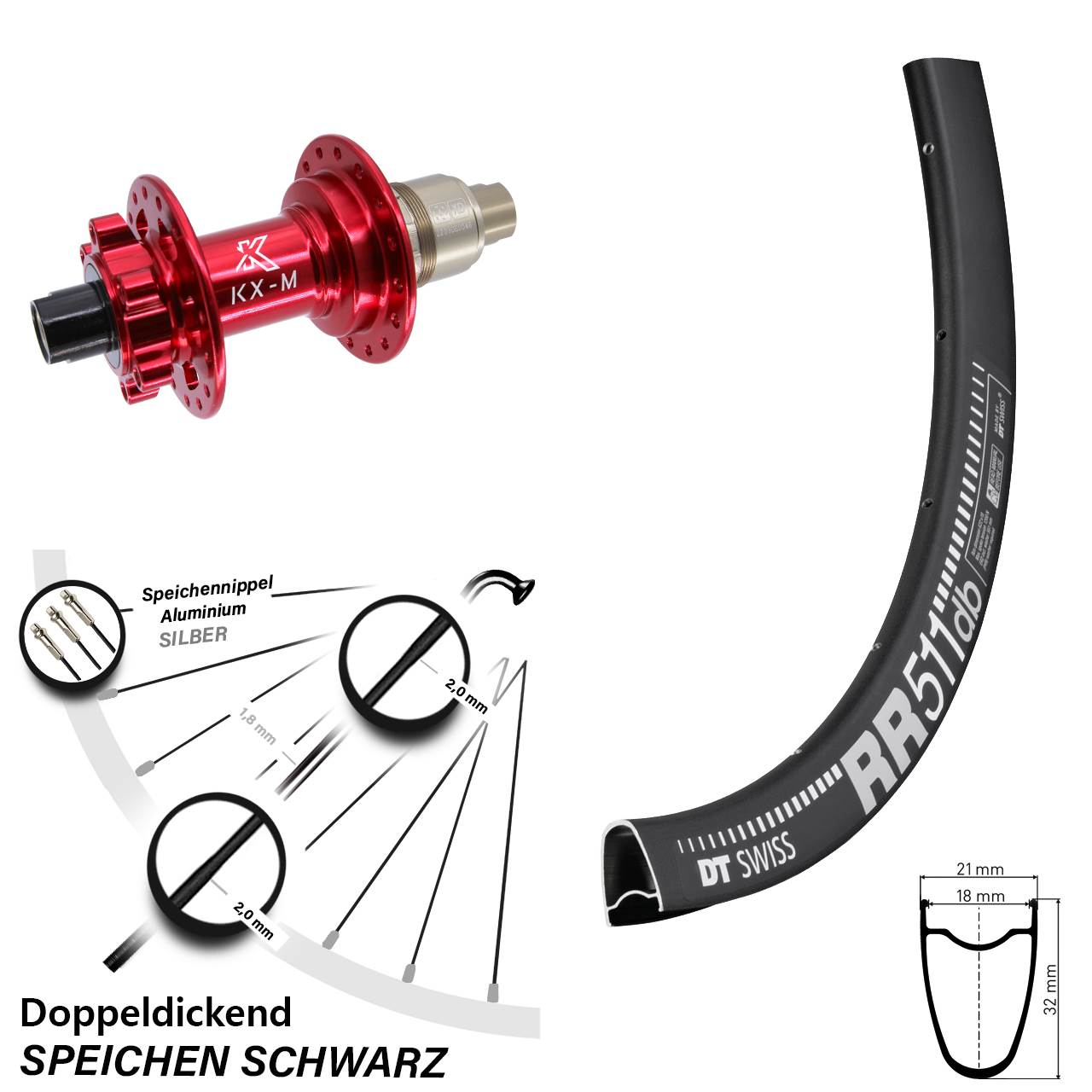28 Zoll DT Swiss RR 511 Hinterrad KX-M XD 12x142