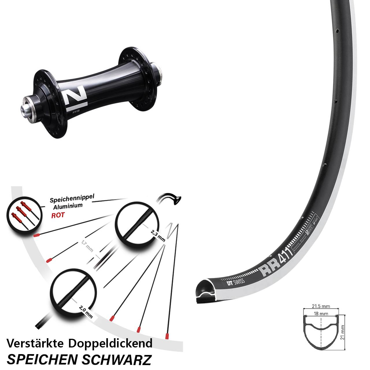 DT Swiss RR 411 Novatec A141SB 28 Zoll Vorderrad für Schnellspanner