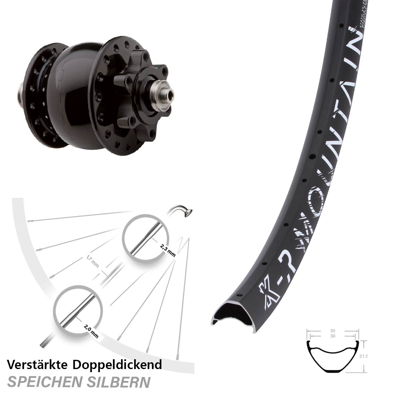 SON 28 KX-R Mountain 650B Disc Laufrad mit Nabendynamo QR