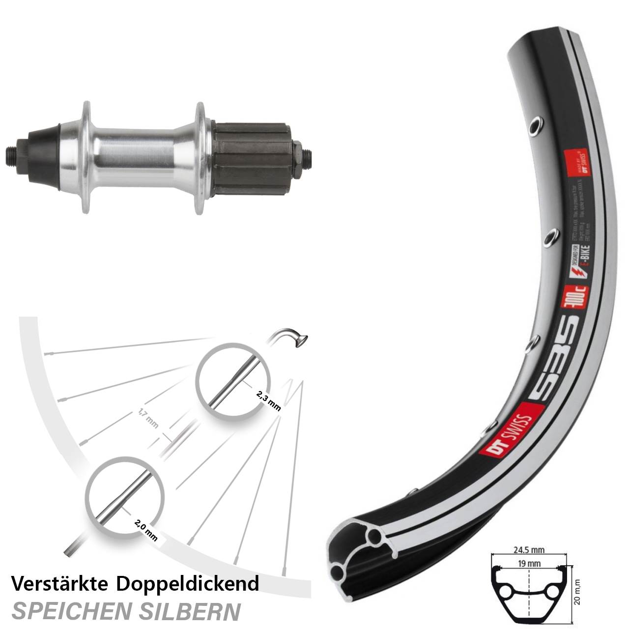 DT Swiss 535 28 Zoll Hinterrad Novatec 7 fach