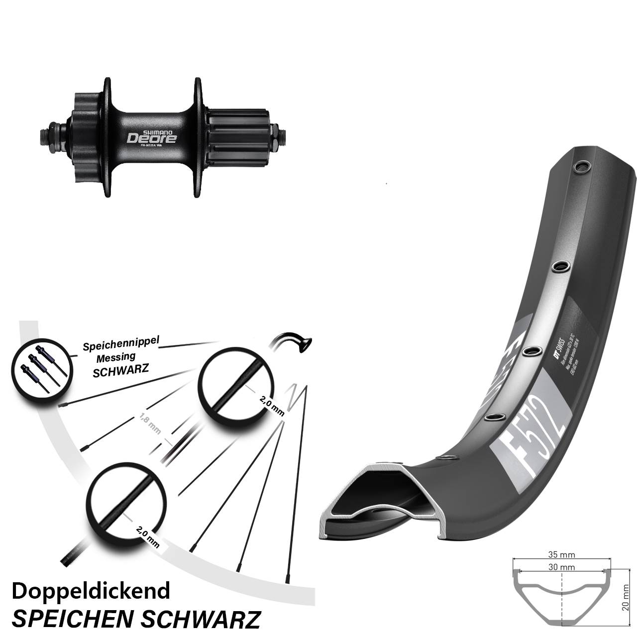 6-Loch Hinterrad QR 650B DT Swiss F572 Shimano FH-M525 8-11 fach