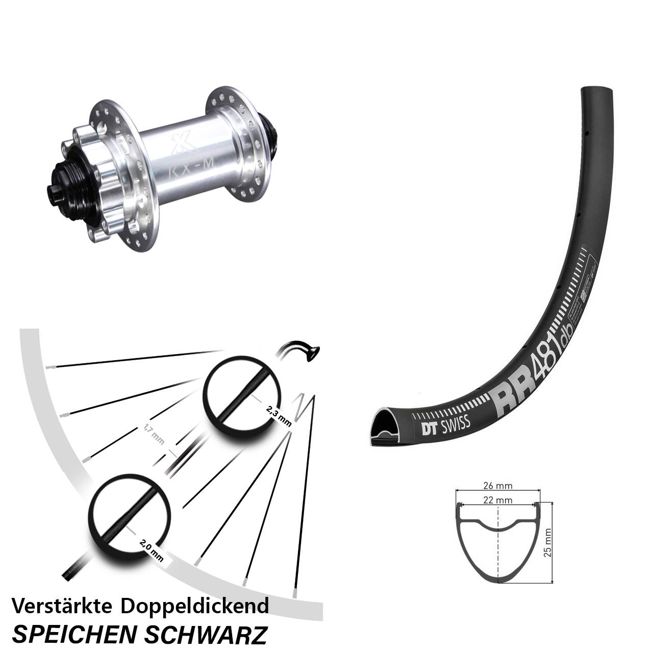 DT Swiss RR 481 KX-M 28 Zoll Disc Vorderrad für Schnellspanner