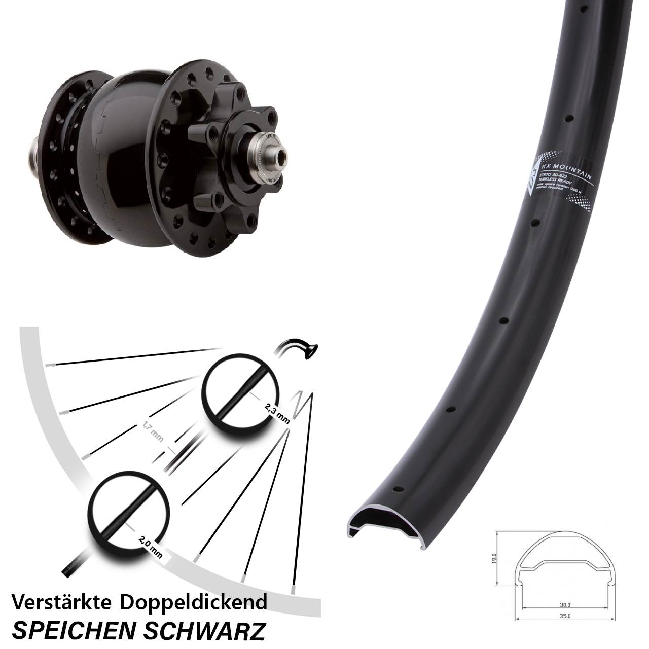 SON 28 KX Mountain 29 Zoll 6-Loch Nabendynamo-Vorderrad für Schnellspanner