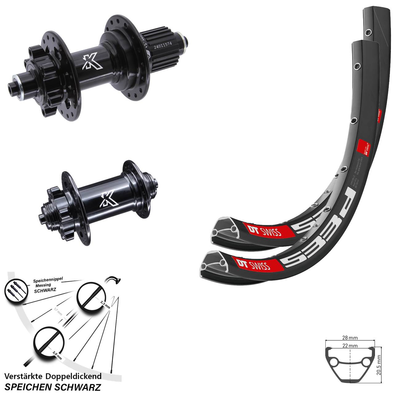 Disc Laufrad-Satz 26 Zoll DT Swiss 533 D KX-M Shimano Micro Spline QR