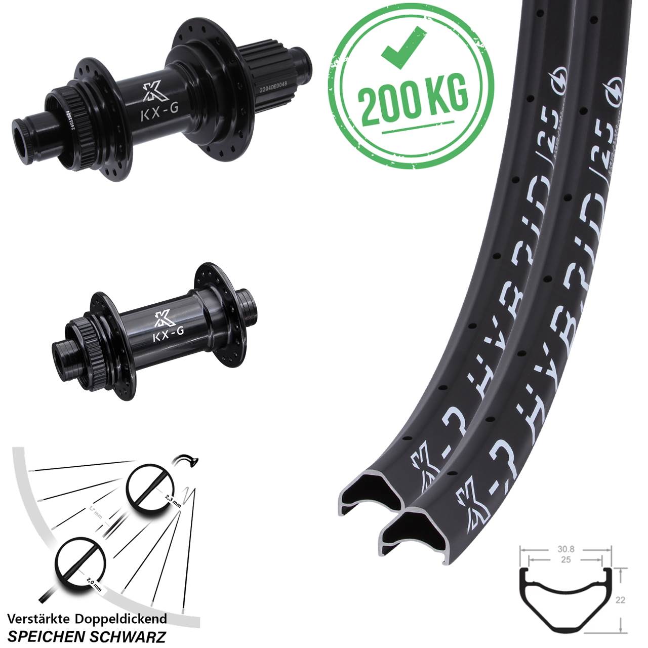 Disc Laufradsatz 15x100 12x142 26 Zoll KX-GSR Hybrid 25 Heavy Duty Micro Spline