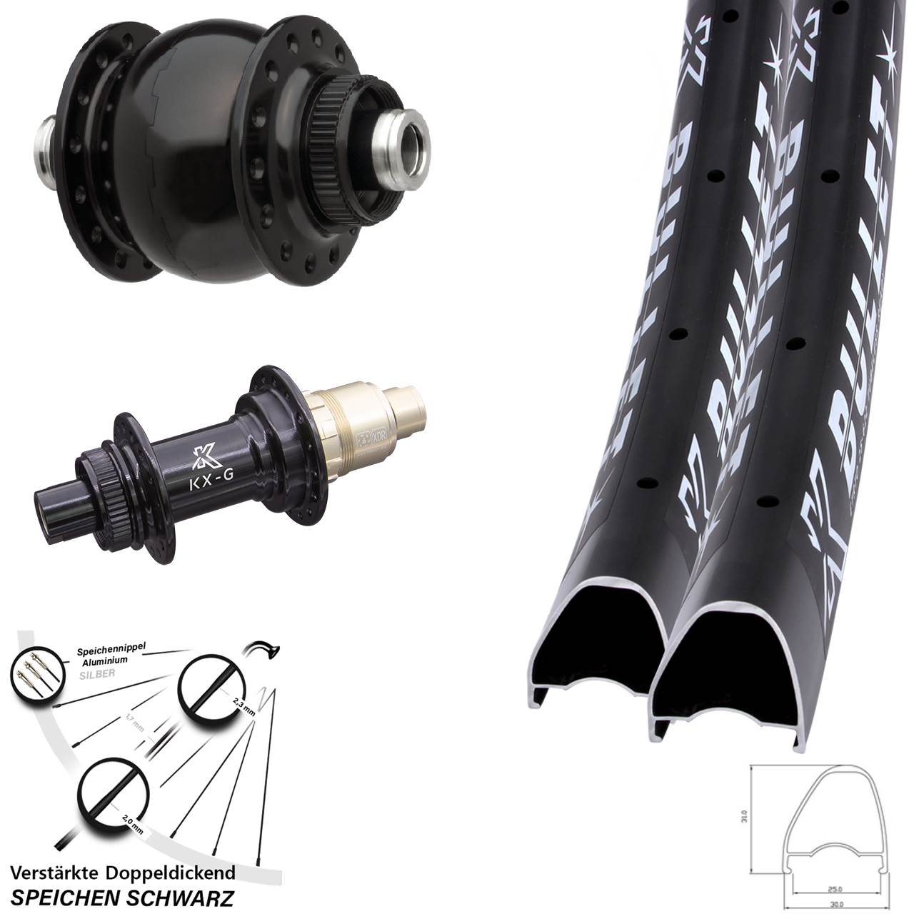 Centerlock Laufradsatz 12x100/142 28 Zoll KX-G Bullet OS SON 28 SRAM XDR