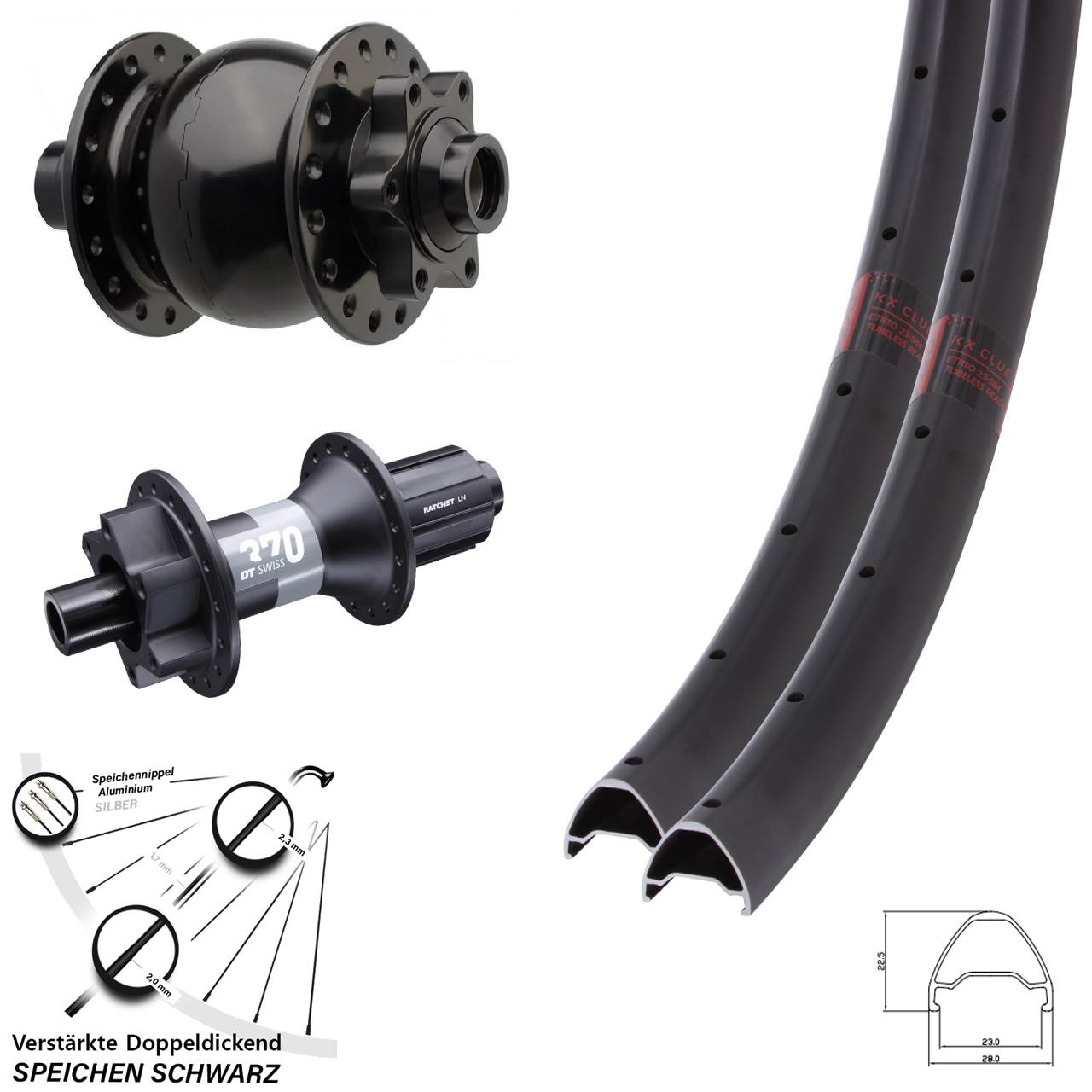 27,5 Zoll KX Clue DT Swiss 370 SON 28 Boost Disc Laufradsatz 15x110 12x148 Boost 8-11 fach