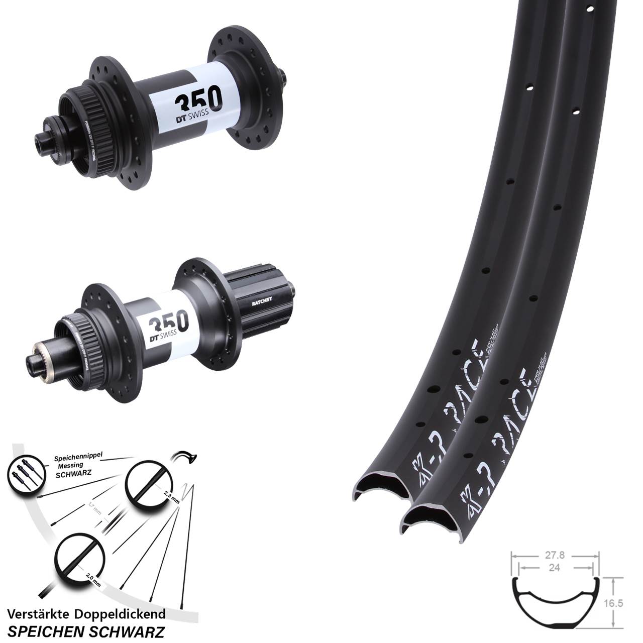 Laufradsatz QR KX-R Race DT Swiss 350 Ratchet 36 8-11 fach HG