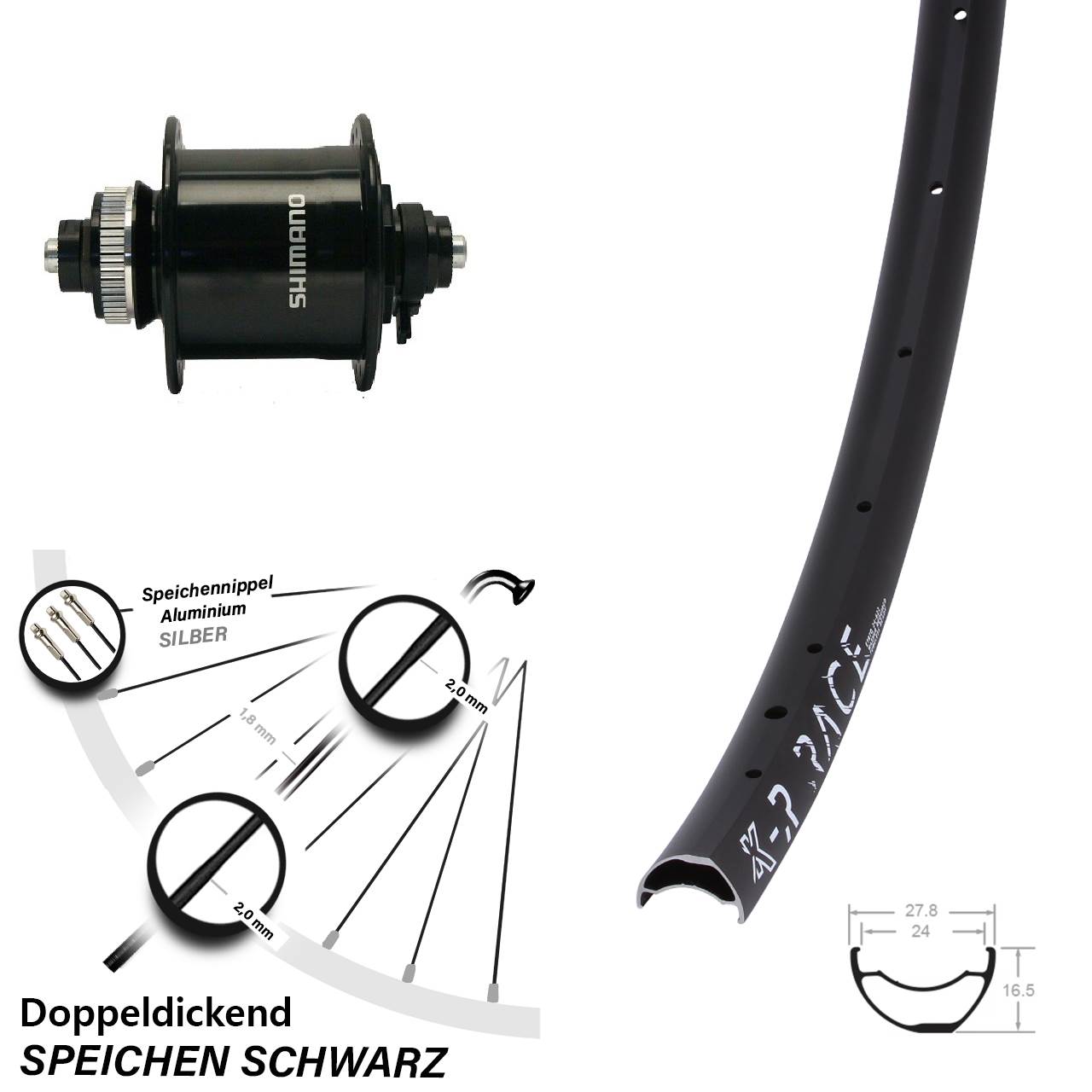 Centerlock Vorderrad mit Dynamo KX-R Race Shimano DH-UR700-3D für Schnellspanner