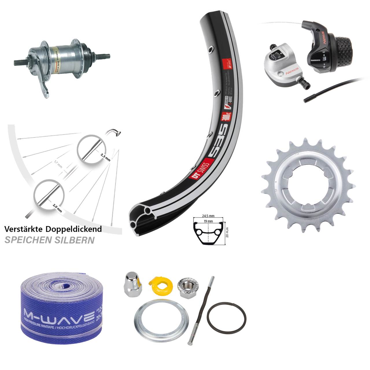 26 Zoll Hinterrad DT Swiss 535 Shimano Nexus 3 Gang Nabenschaltung mit Rücktritt