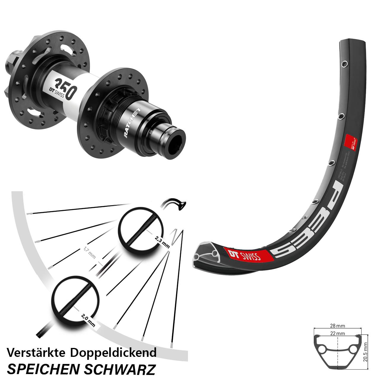Disc Hinterrad 26 Zoll DT Swiss 533 D-350 Ratchet 36 SRAM XD 12x142