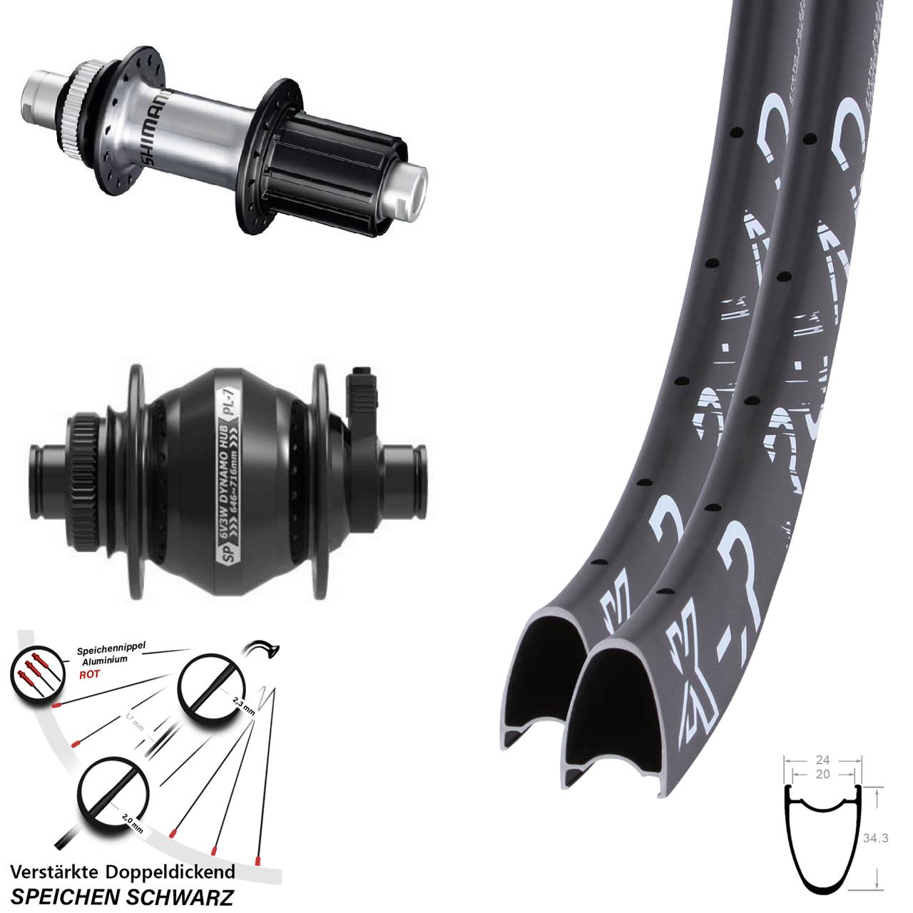 Disc Laufradsatz 12x100/142 28-29 Zoll KX-R Road SP PL-7 Shimano FH-RS770 8-12 fach