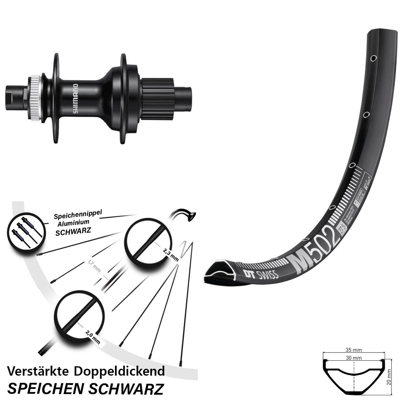 27,5 Zoll DT Swiss M 502 Shimano FH-MT510 Centerlock Hinterrad 12x142 Micro Spline