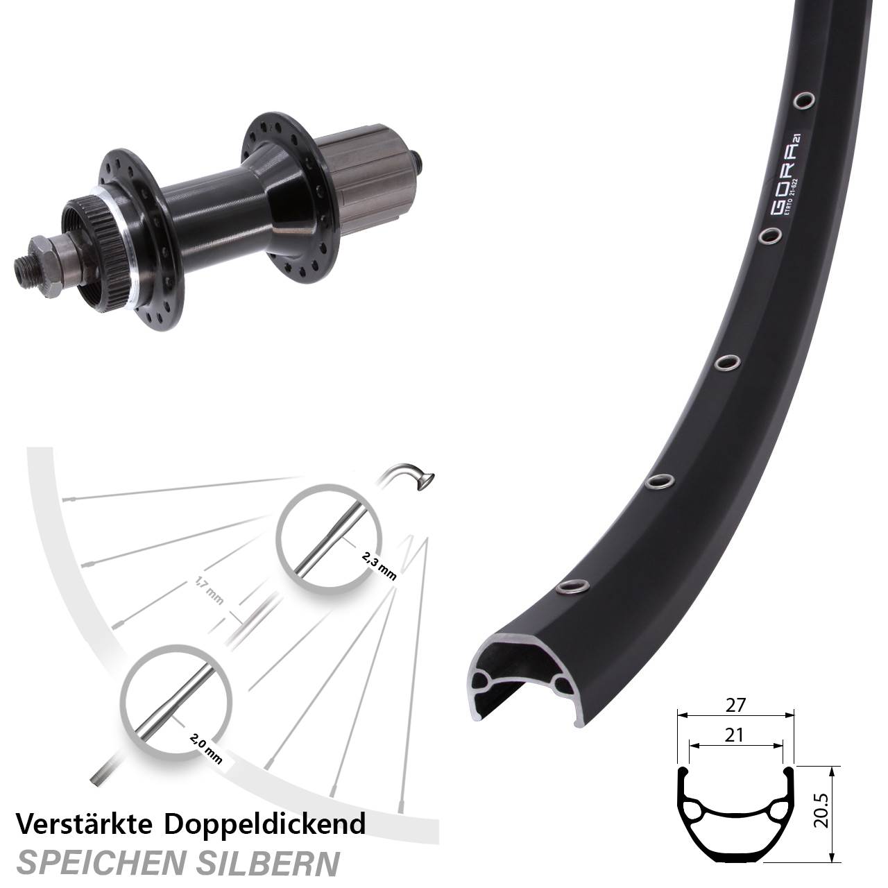 Disc Hinterrad 28-29 Zoll Gora 21 Joytech 5x135 mm schwarz Centerlock 8-11 fach HG QR