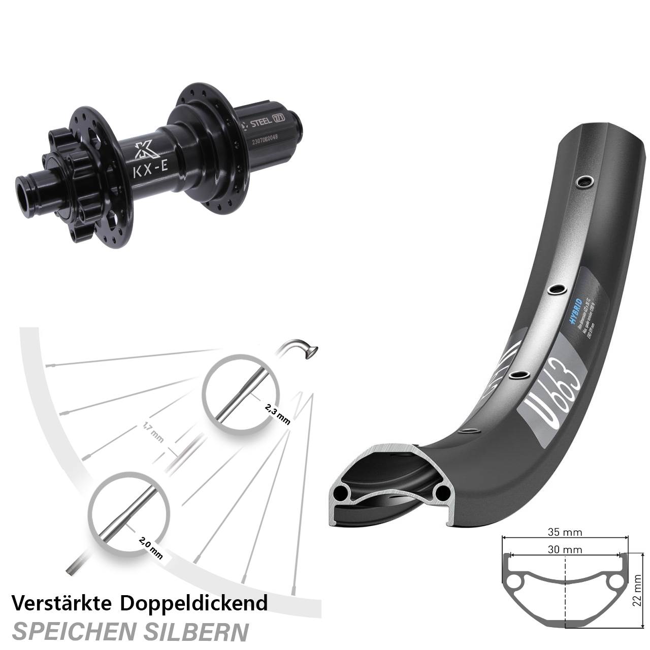 Boost Hinterrad 6-Loch 12x148 20 Zoll DT Swiss U 663 KX-E Heavy Duty 8-12 fach