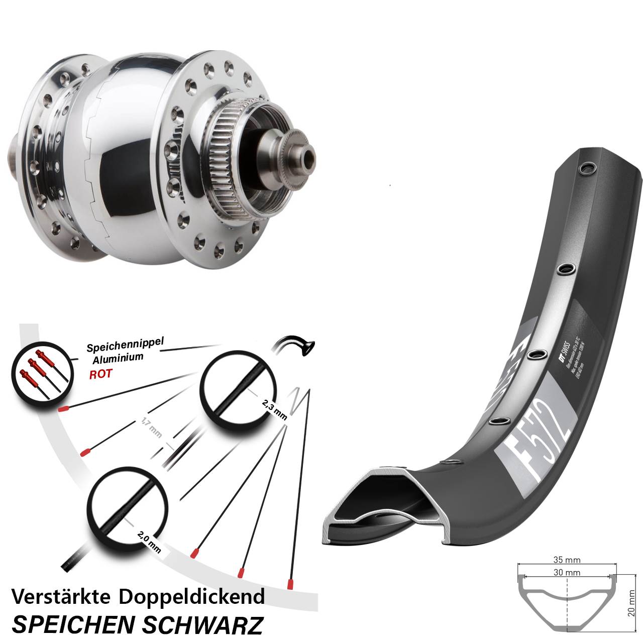27,5 Zoll DT Swiss F 572 SON delux Disc Nabendynamovorderrad für Schnellspanner