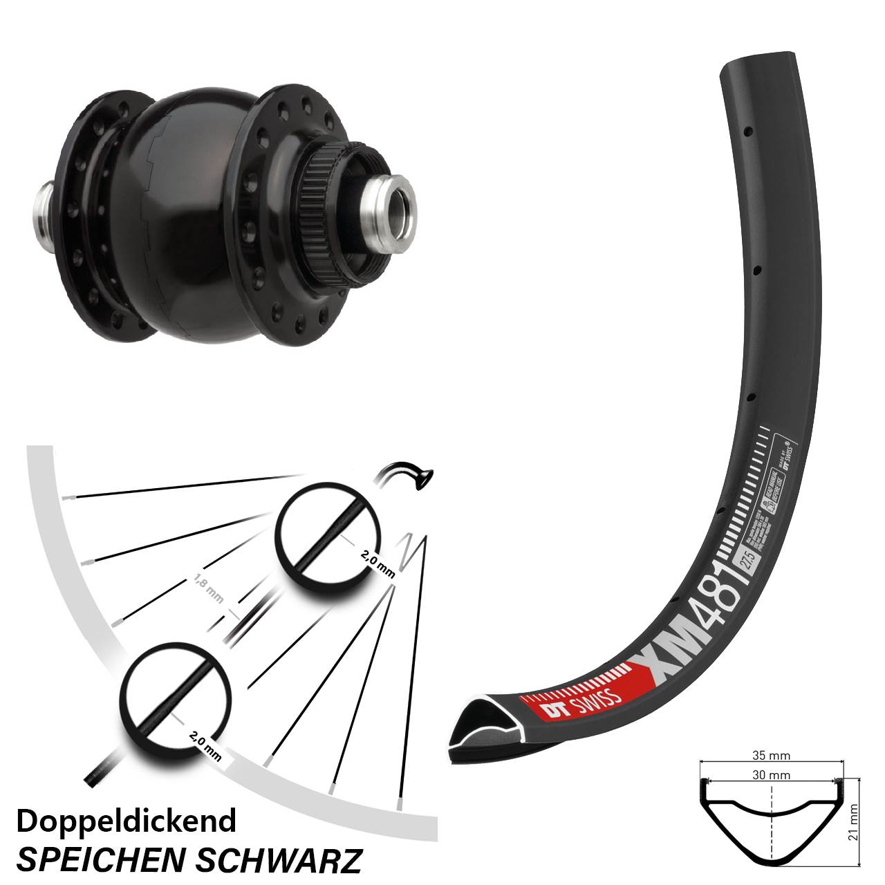 27,5 Zoll DT Swiss XM 481 SON 28 Centerlock Vorderrad mit Nabendynamo 12x100