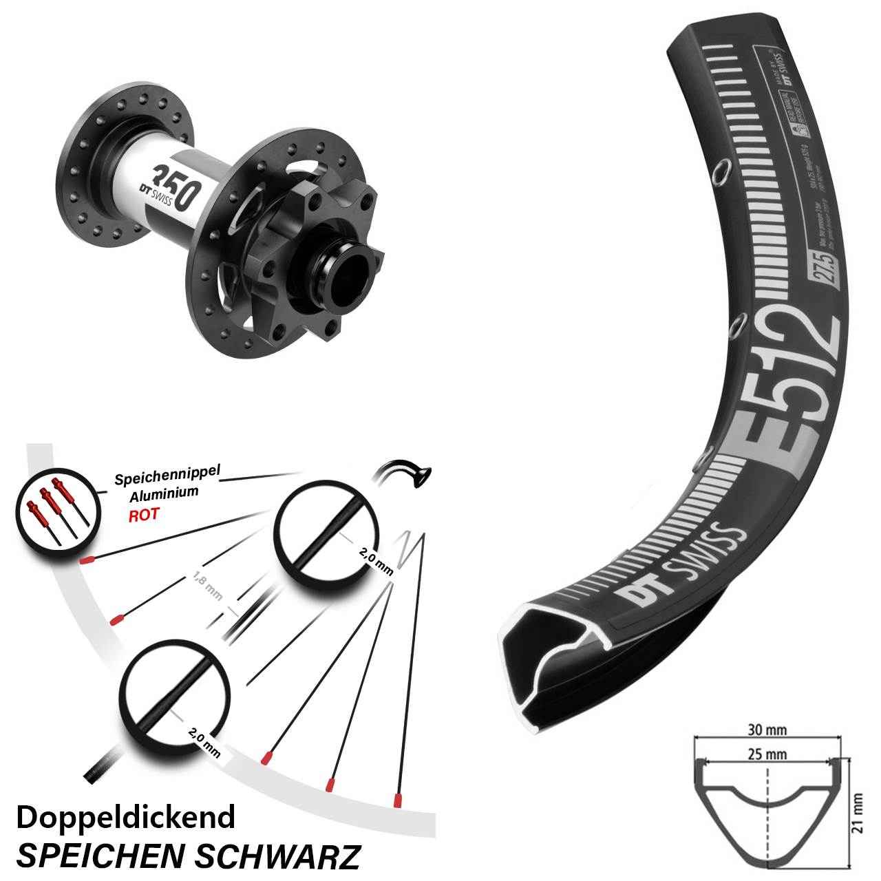 27,5 Zoll DT Swiss E512-350 6-Loch Vorderrad 15x110 Boost