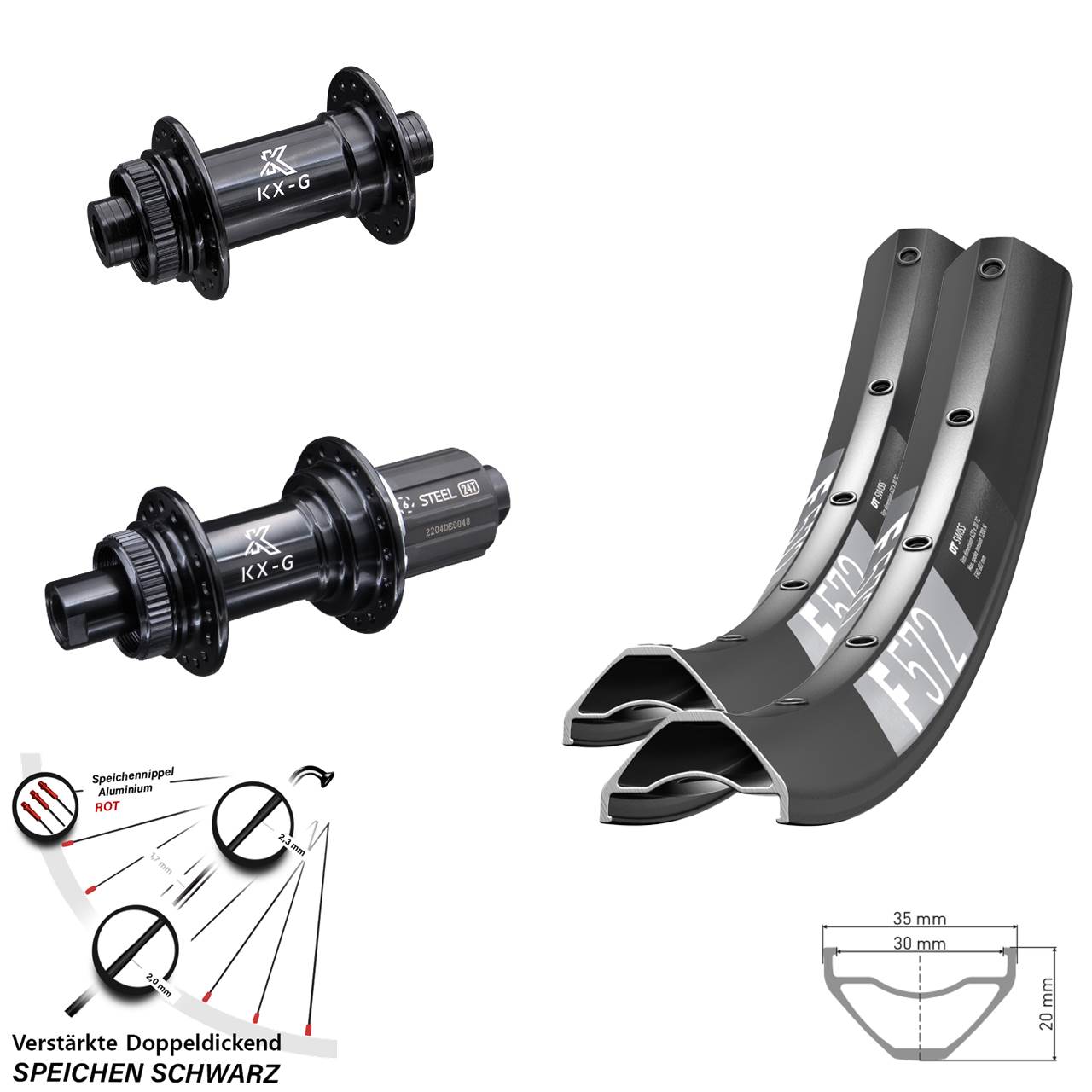 Centerlock Laufradsatz 15x100 12x142 29 Zoll DT Swiss F 572 KX-GS verstärkt 8-12 fach HG