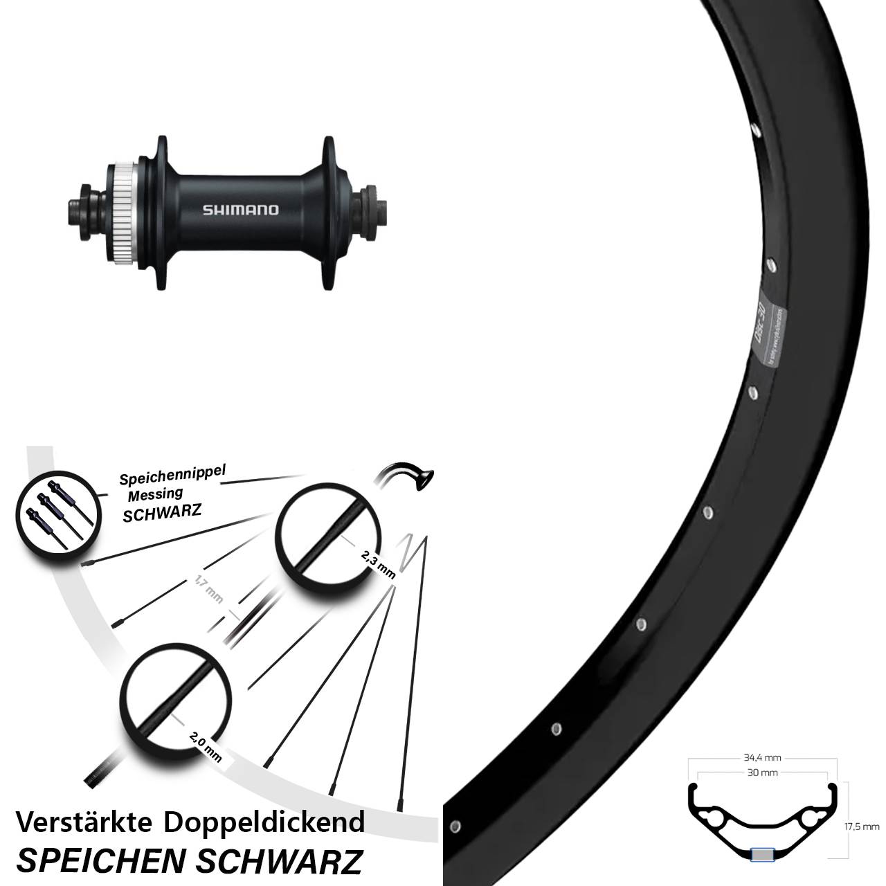 27,5 Zoll Ryde Disc 30 Shimano HB-M4050 Laufrad QR