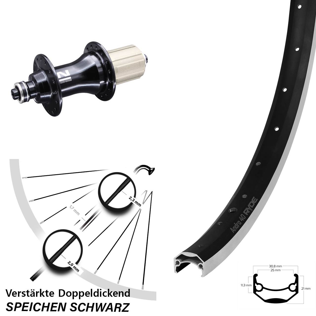 Hinterrad 28 Zoll Ryde Andra 40 Novatec F162 8-12 fach HG QR