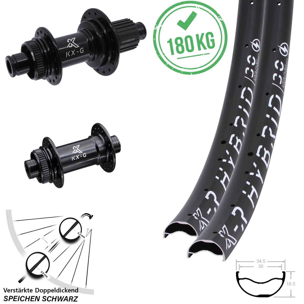 29 Zoll KX-GSR Hybrid 30 verstärkt Centerlock Laufradsatz 12x100/142 Shimano Micro Spline