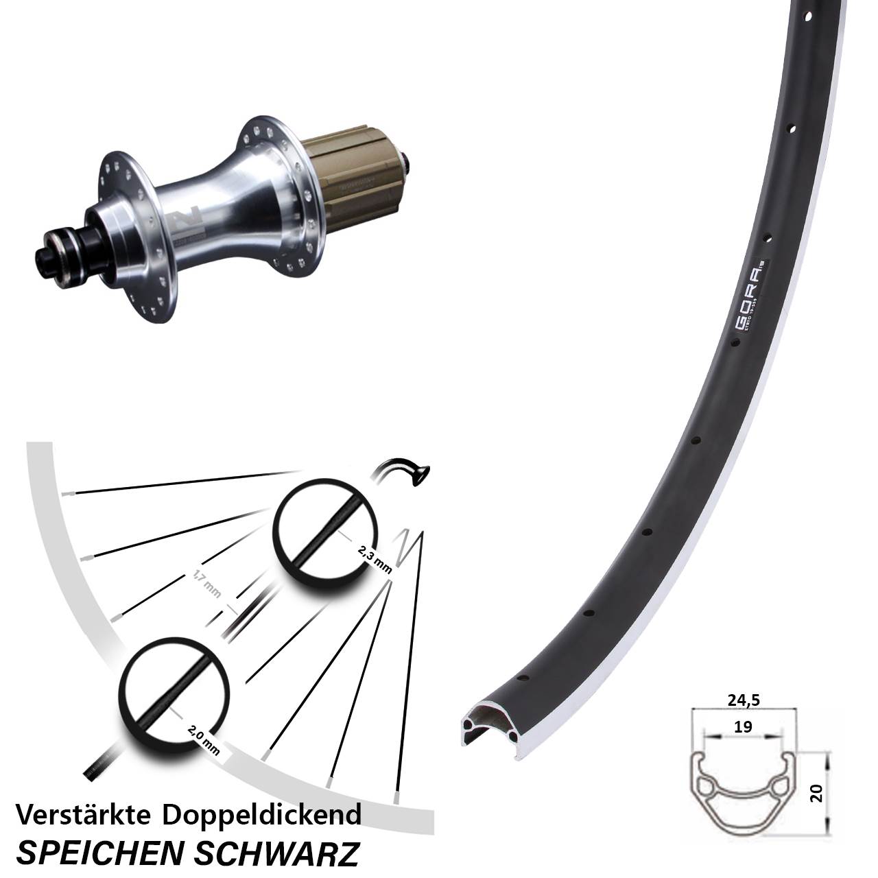 Hinterrad QR 26 Zoll Gora 19 Novatec F162 8-12 fach HG