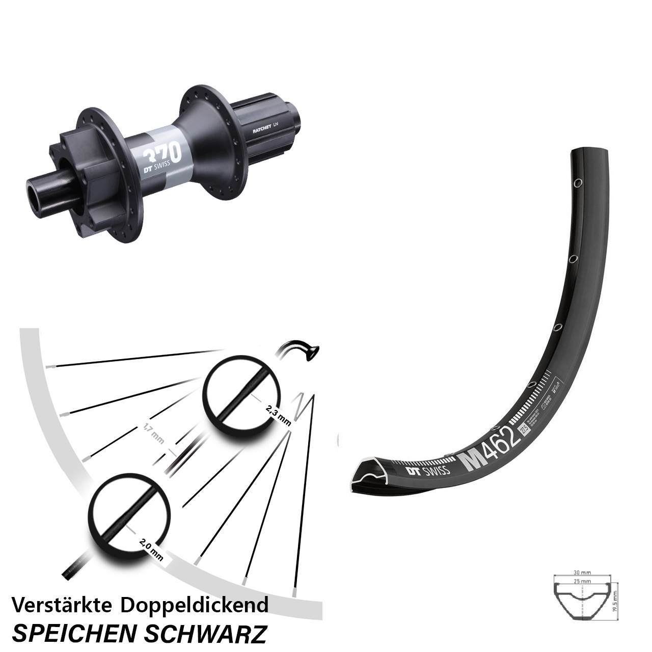 DT Swiss M 462-370 6-Loch 650B Hinterrad 12x148 Boost 8-11 fach HG