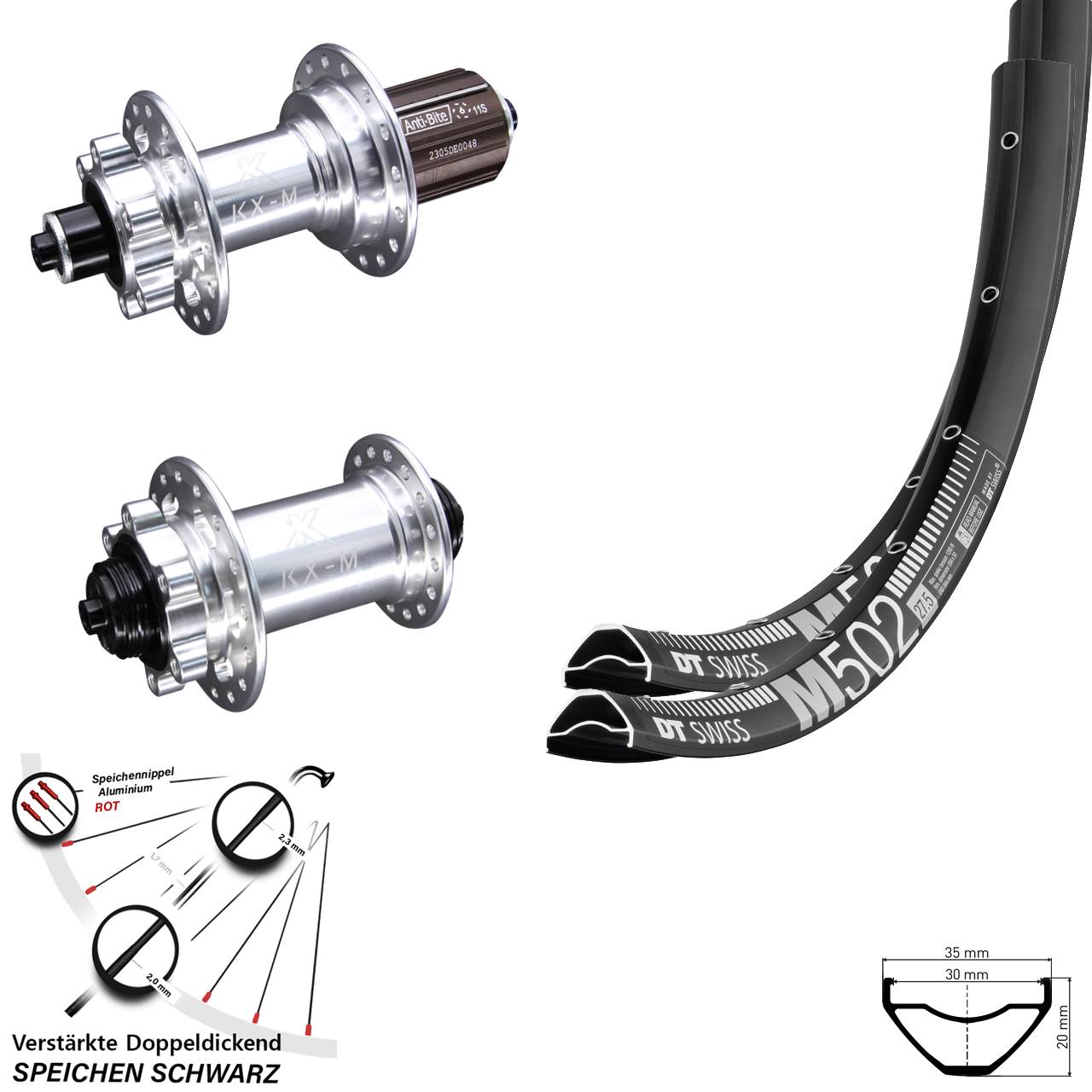 DT Swiss M502 KX-M 27,5 Zoll Laufradsatz 6-Loch QR 8-12 fach