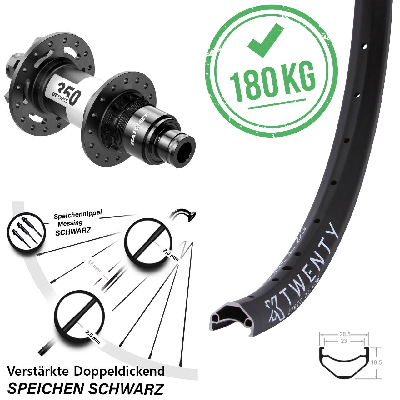 Hinterrad 6-Loch 20 Zoll KX Twenty DT Swiss 350 SRAM XD 12x148 Boost