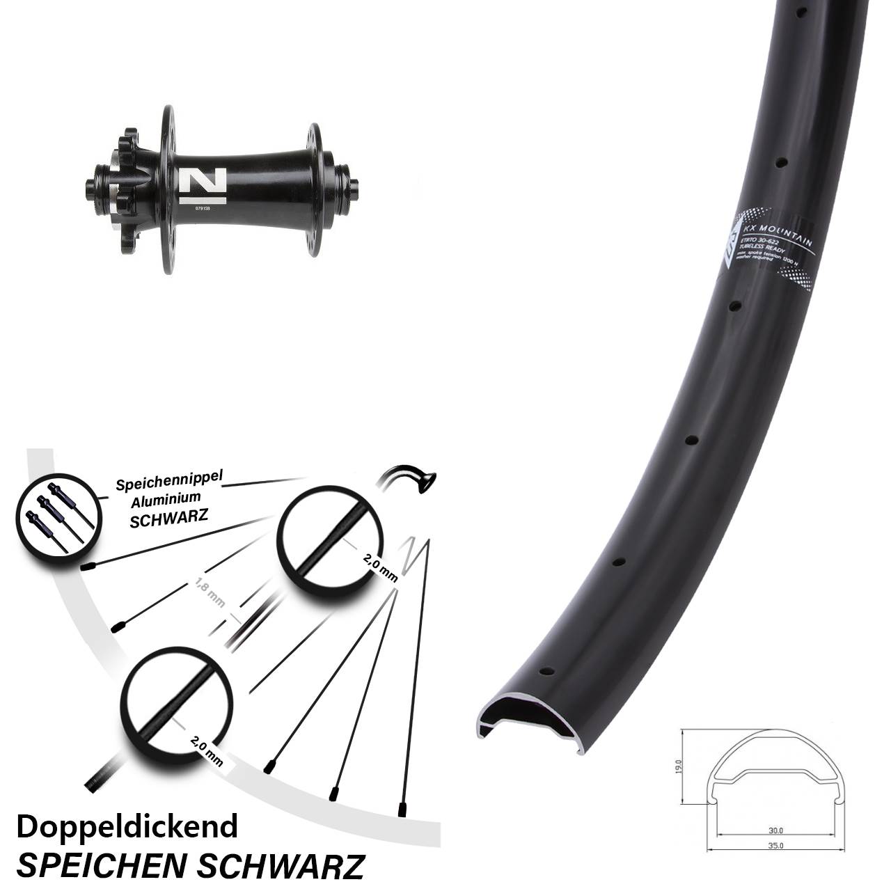29 Zoll KX Mountain TR Novatec D791 6-Loch Vorderrad für Schnellspanner