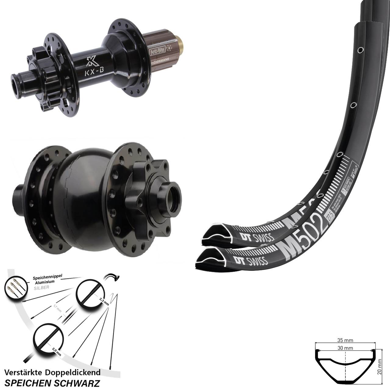 Boost 6-Loch Laufradsatz 15x110 12x148 27,5 Zoll DT Swiss M 502 KX-B SON 28 8-11 fach