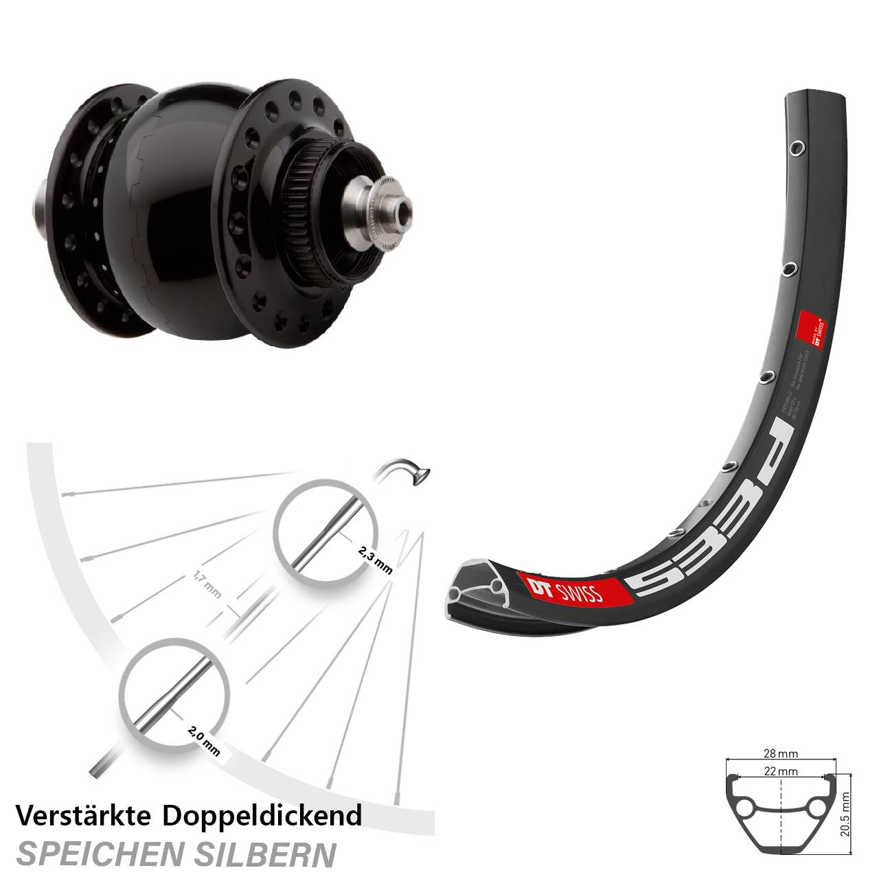 Centerlock Vorderrad mit Dynamo 28-29 Zoll DT Swiss 533 D SON delux für Schnellspanner