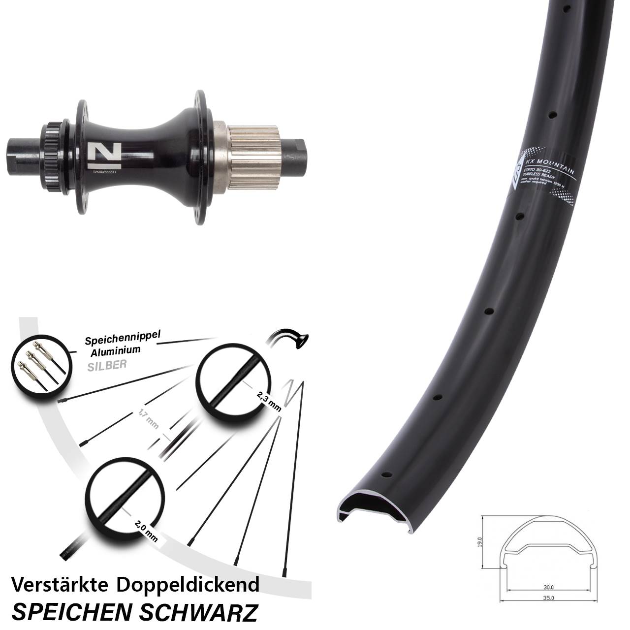 29 Zoll KX Mountain TR Novatec D462SB Disc Laufrad 12x148 Shimano Micro Spline