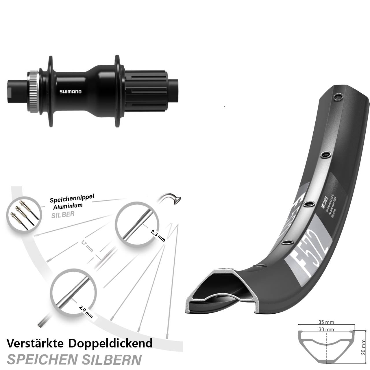 Hinterrad 29 Zoll DT Swiss F 572 Shimano FH-TC500-HM-B Boost