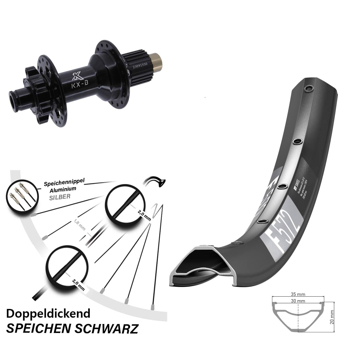 Disc Hinterrad 12x148 29 Zoll DT Swiss F572 KX-B Shimano Micro Spline