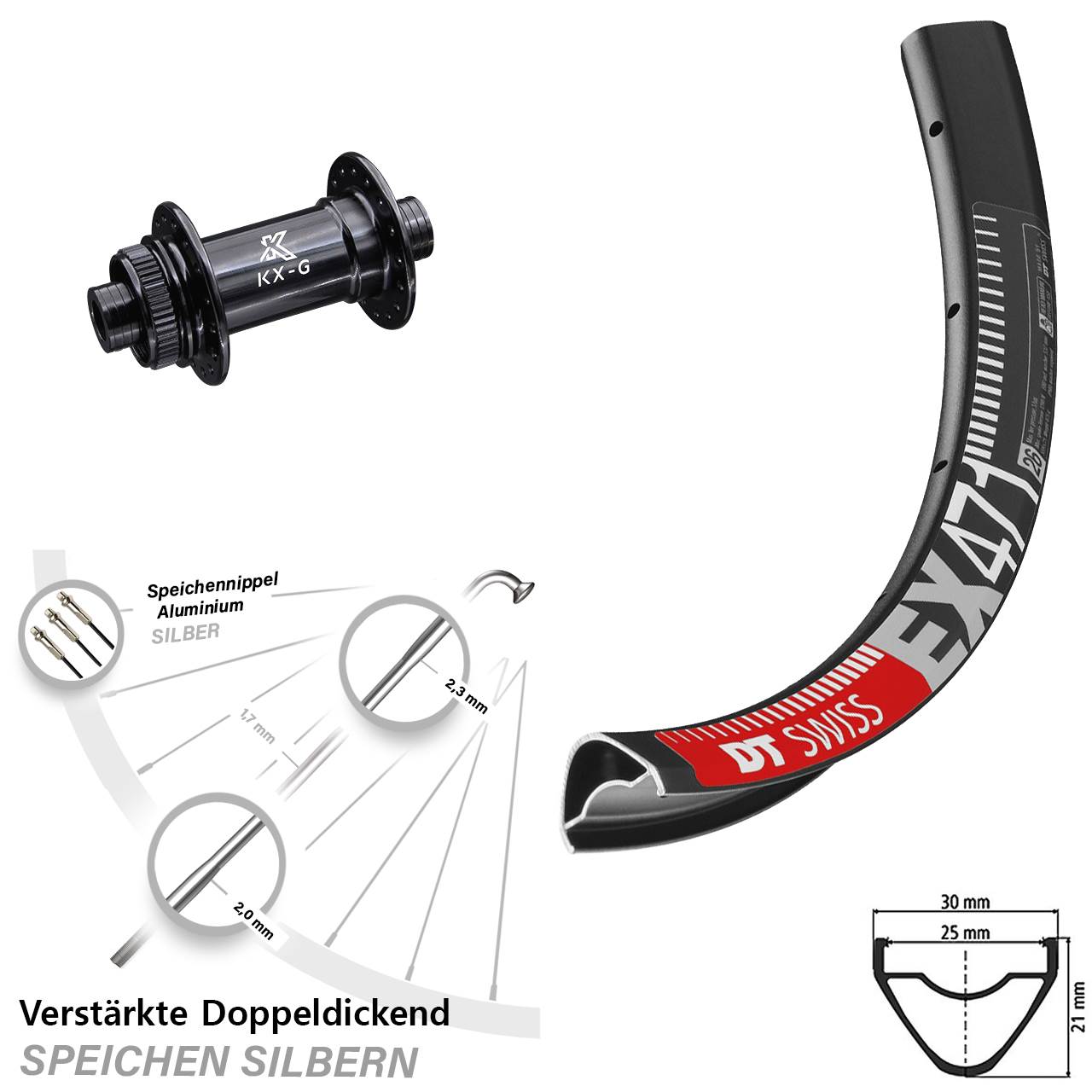 DT Swiss EX 471 Disc-Vorderrad 29 Zoll mit KX-G Steckachse 15x100 Nabe