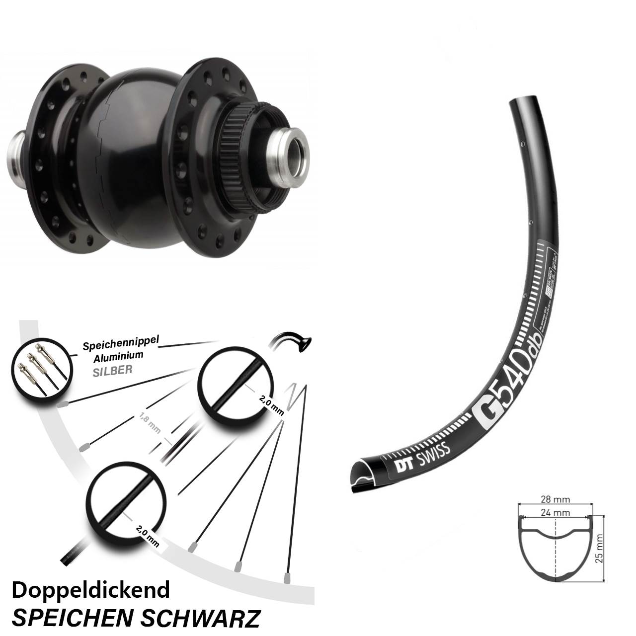 Dynamo Boost 12x110 DT Swiss G 540 Vorderrad SON 28 Zoll schwarz Centerlock