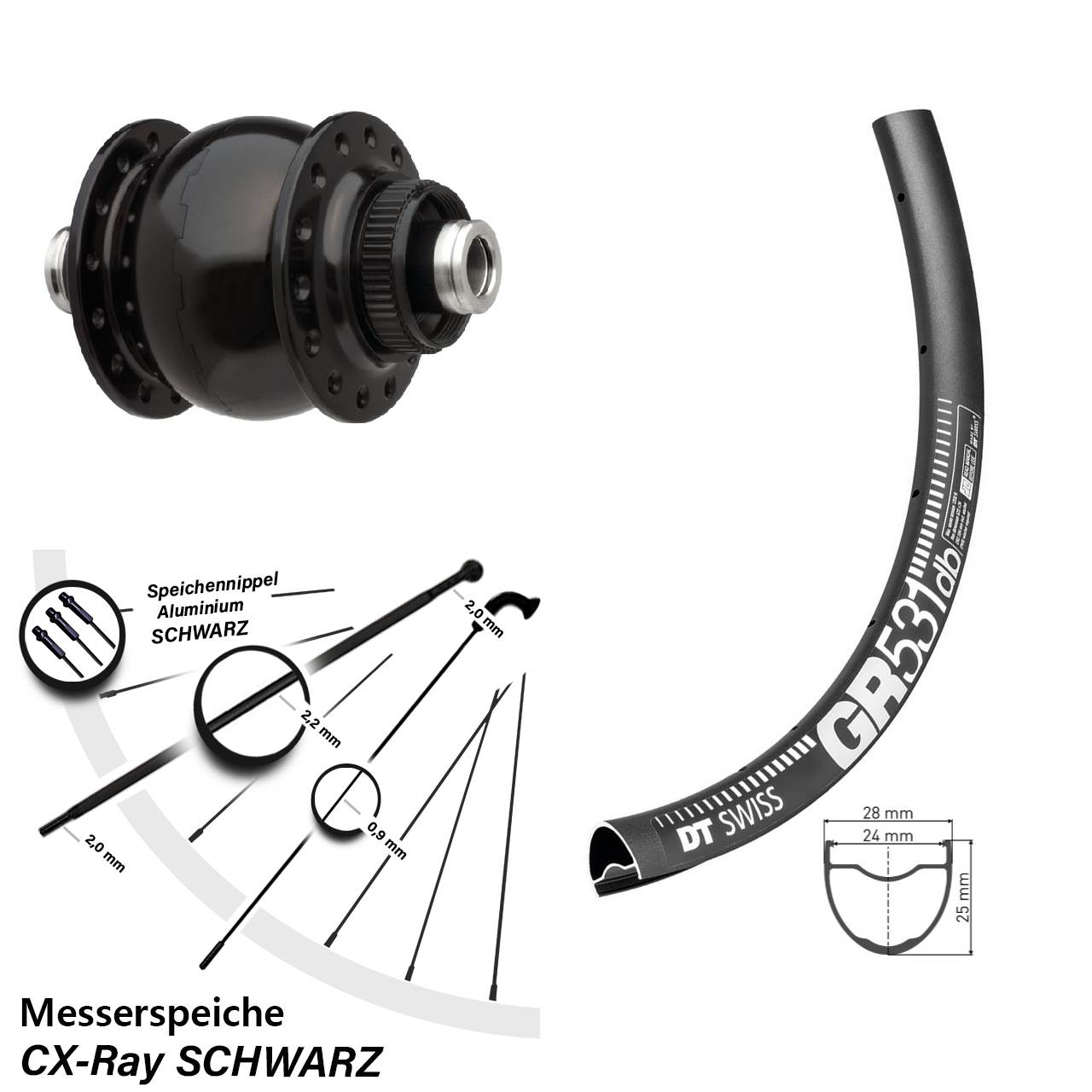 SON delux DT Swiss GR 531 28-29 Zoll Disc Laufrad mit Nabendynamo 12x100 CX-Ray