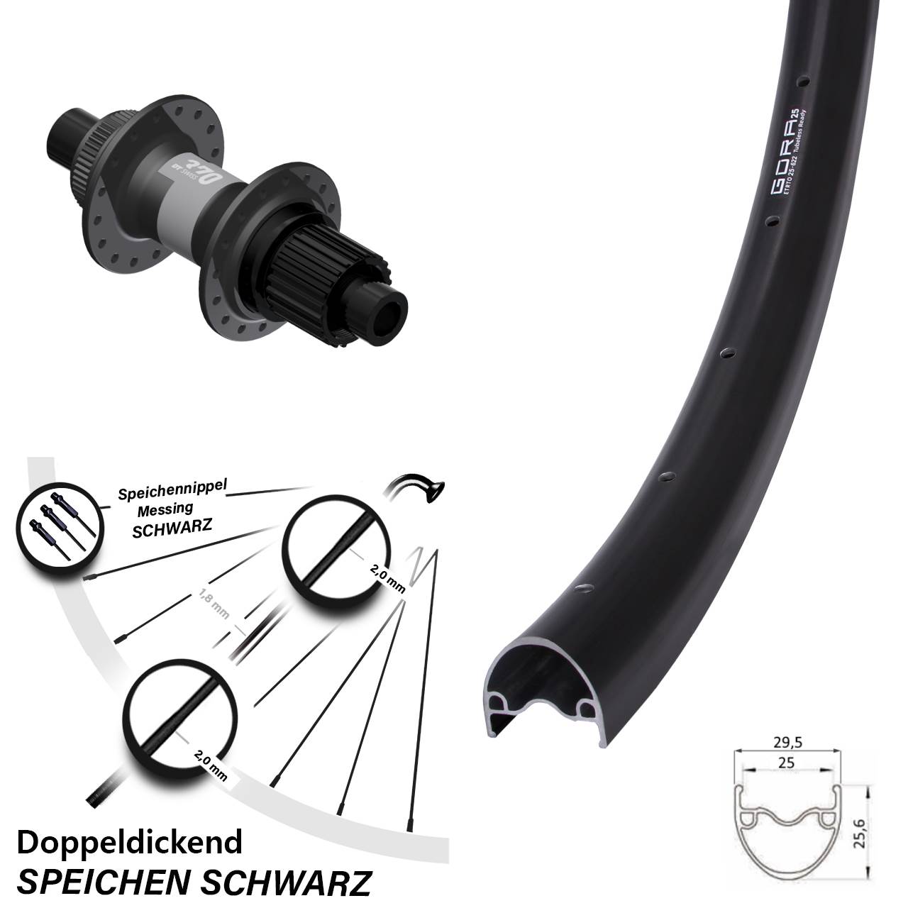 29 Zoll Gora 25 DT Swiss 370 Hinterrad Centerlock 12x142 Micro Spline