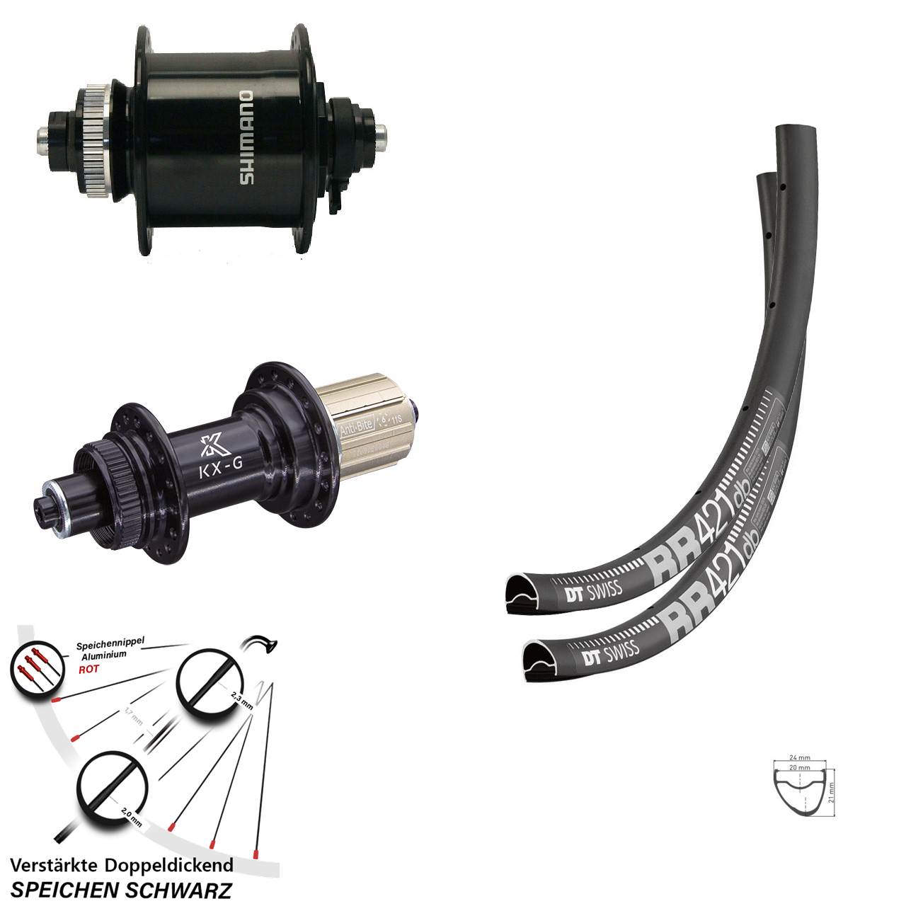 Laufradsatz für Schnellspanner 28 Zoll DT Swiss RR 421 KX-G Shimano DH-UR700 8-12 fach