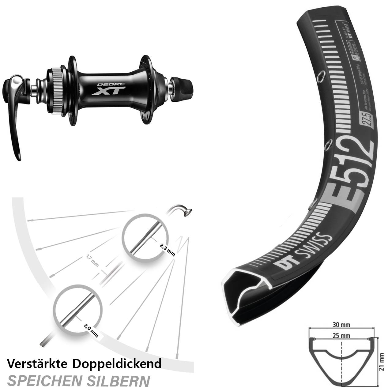 Disc 29 Zoll Vorderrad für Schnellspanner DT Swiss E 512 Shimano Deore XT